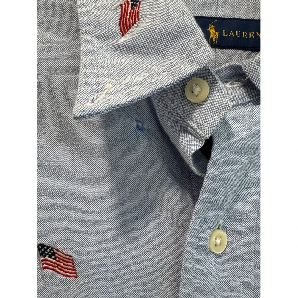 Polo Ralph Lauren Mens Short Sleeve Oxford Shirt Blue American Flag Small